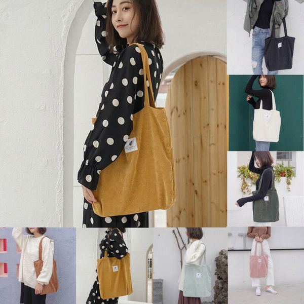

2019 fashion women canvas corduroy tote bags handbag ladies casual shoulder bag