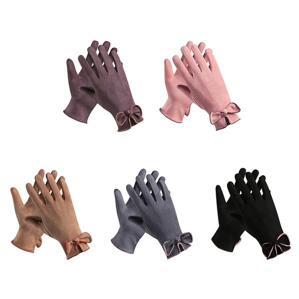 

women's suede full finger touch gloves winter outdoor ski gloves