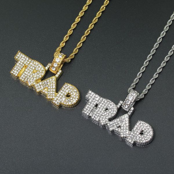 

hip hop crystal trap pendant necklace jewelry with 24inch rope chain, Silver