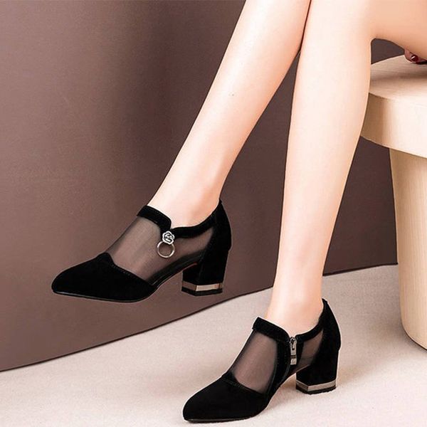 

women crystal lace zip mesh pumps woman high heels summer female shoes classics solid platform sandals ladies party shoes 2020 y200702, Black