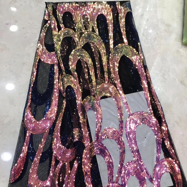 

glace 1y/lot mesh lace rainbow sequin dress african lace fabric for wedding decoration accessories tx1054, Black;white