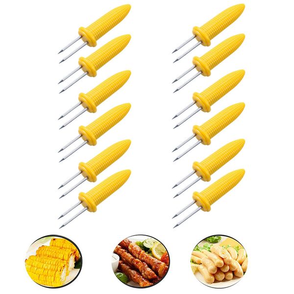 

12pcs corn on the cob holders stainless steel bbq prongs skewers forks party dropshipping apr18