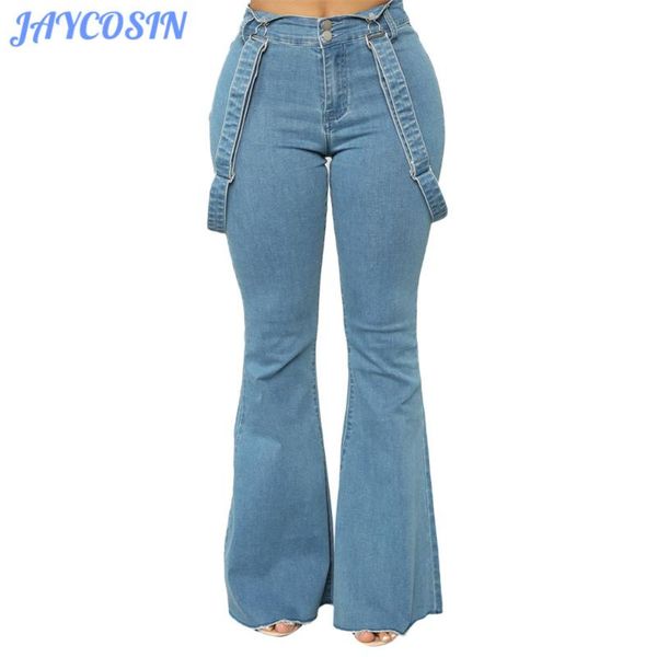 

jaycosin women clothes jeans high waist elastic denim trousers tassel skinny slim plus size 3xl flare jeans for girls, Blue