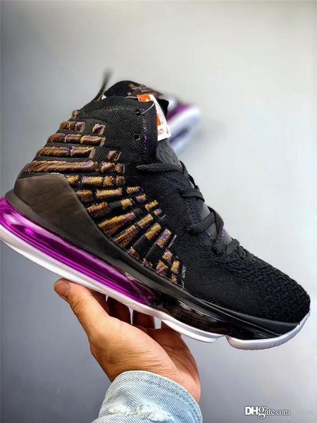 

аутентичный lebron 17 lakers баскетбол обувь мужчина черный белый баклажан амарилло battleknit 2,0 bq3177-004 bq3177-002 с оригинальной коро