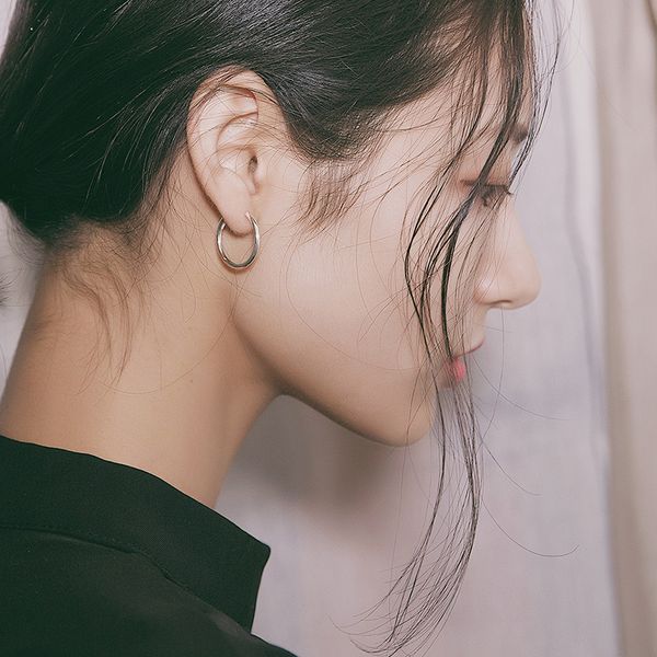 

personality s925 sterling silver big small size circle earrings men and women earrings simple temperament female, Golden;silver