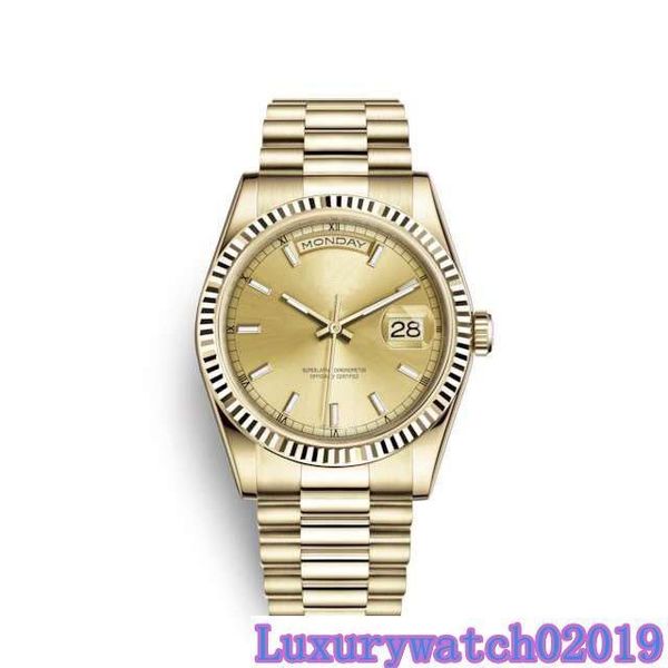 

41mm luminous gold dial automatic sapphire double calendar president bracelet index hour markers mens watches fixed fluted bezel wrist watch, Slivery;brown