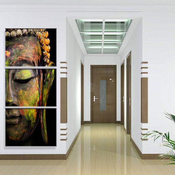 

3 panels modern buddha head portrait painting printed on canvas home decor