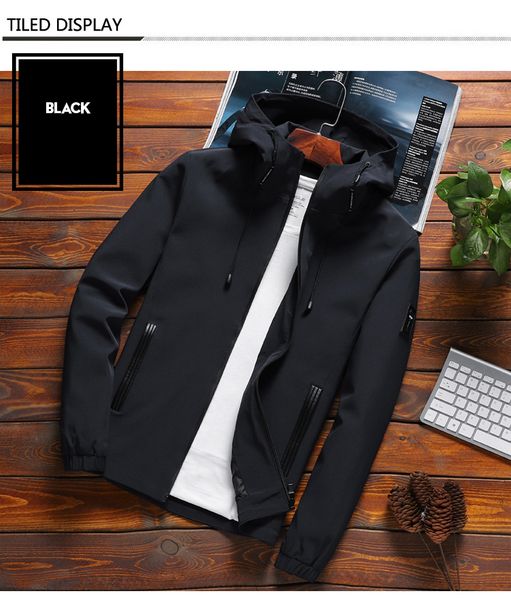 

fashion casual jacket solid hooded jackets mens fashion zipper drop shipping outwear slim fit spring autumn clothing ing, Black;brown