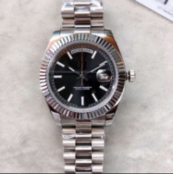 

41mm luminous black dial automatic mechanical mens wristwatches smooth bezel president bracelet watch sapphire crystal day and date watches, Slivery;brown