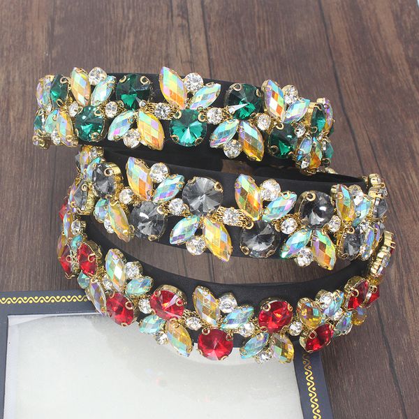 

Luxury European Vintage Hair Accessories Green Yellow Crystal Baroque Hairband Elegant Rhinestone Diamante Headband For Women