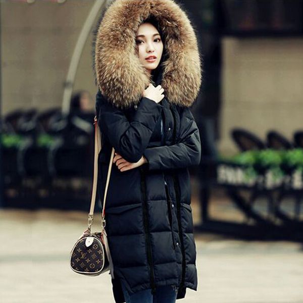 

large real natural raccoon fur 2019 winter jacket women white duck down jacket thickening female warm clothes high quality, Black