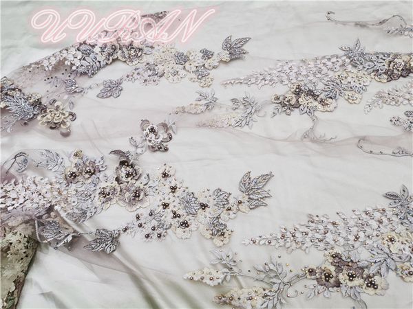 

beaded embroidered african lace fabric nigerian tulle lace 5 yards french for party dress, Pink;blue