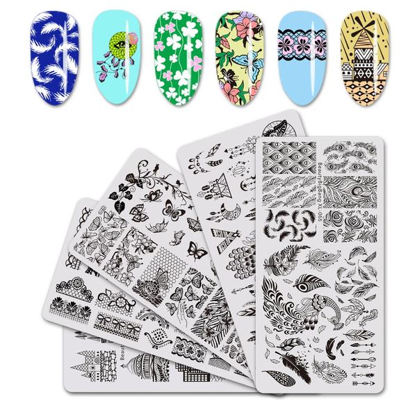 

beautybigbang stamping plates stainless steel geometry panda swan heart moon dots image stamping stencil for nail polish art 072, White