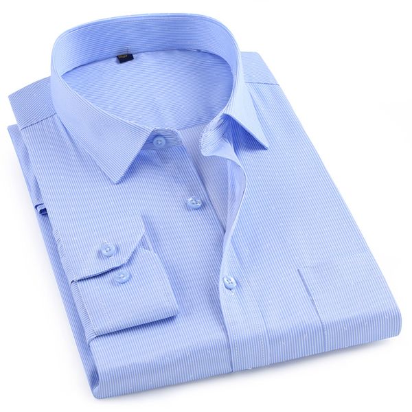 2020 Men S Long Sleeve Pin Stripe Dress Shirt Patch Chest Pocket