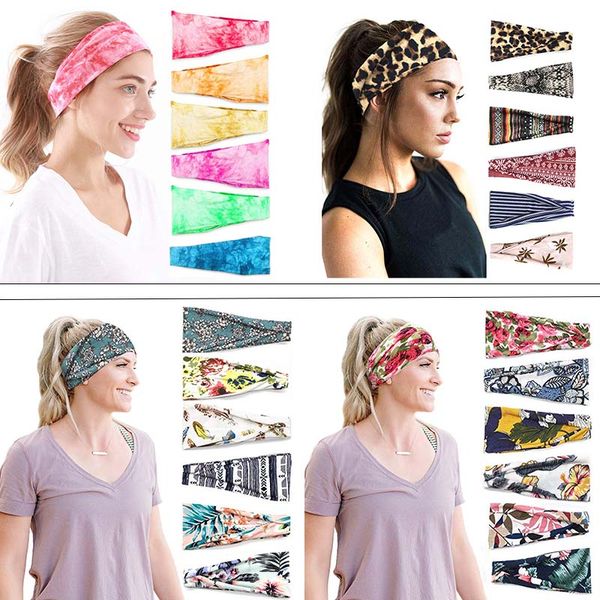 

headbands for women, yoga running sports cotton headbands tie dye elastic non slip sweat headbands workout fashion hair bands for girls, Silver