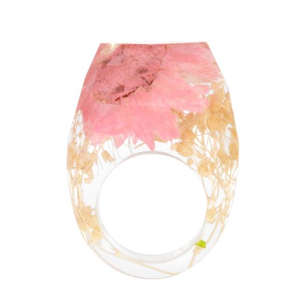 

2019 real dried flowers silver gold foil paper inside resin ring for women engagement party wedding bands finger rings jewelry, Golden;silver