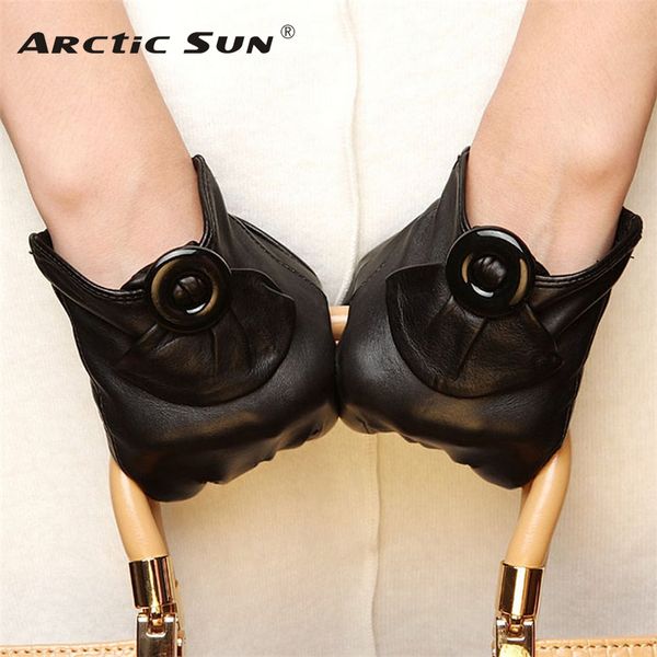 

brand genuine leather gloves fashion black women sheepskin gloves autumn winter warm wrist buckle driving glove l078nq, Blue;gray