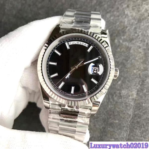 

2019 new president mens watch sweep automatic movement mechanical daydate silver stainess sapphire black face solid clasp men watches, Slivery;brown