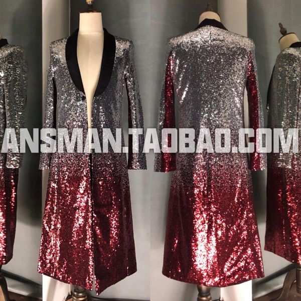 

мужской singer dj ночной бар серебряный градиент блестки шинель long coat punk dancer stage concert performance long blazer s-5xl, White;black