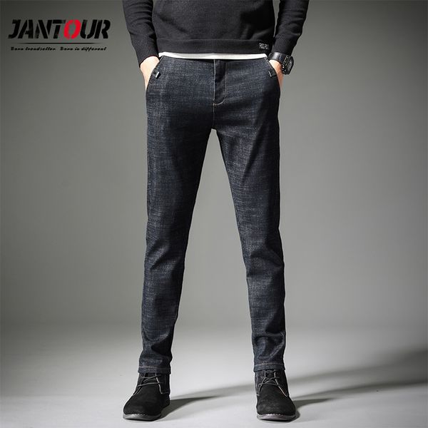 

2019 new jeans men classical jean straight leg male solid color casual pants plus size cotton denim trousers male, Blue
