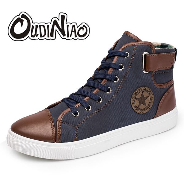 

oudiniao mens shoes casual pu designer sneakers men high casual 2019 big size men's casual shoes breathable fashion star mx190730, Black