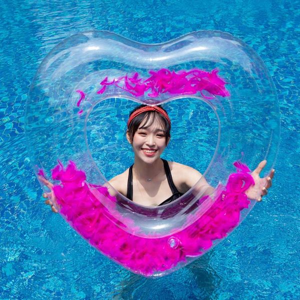 

inflatable pool float beach swim circle float intex gonfiabili water pool party inflatable swimming ring heart feather sequins