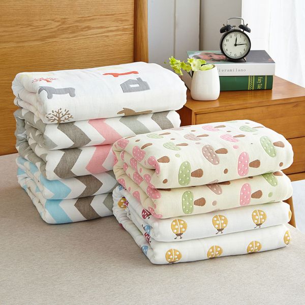 

six layers gauze baby blankets quilt blankets soft throw on sofa/bed/plane travel air conditioning plaids blanket
