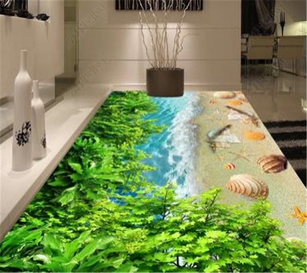 

пользовательского retail green leaf пляж раковина 3d пол украшение mural