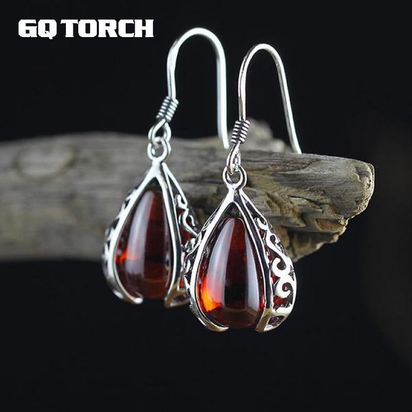 

gqtorch vintage ruby jewelry 925 sterling silver drop earrings hooks hollow flower deisgn natural gemstone brincos 2017 cx200624, Golden