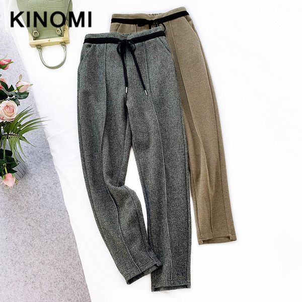 

kinomi autumn winter style women's woolen harem pants high waist casual loose work pants vintage trousers pocket 2019 new, Black;white