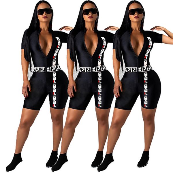 

women designer brand jumpsuits & rompers sell luxury short cap sleeve zipper bodycon leggings above knee shorts summer clothes 391