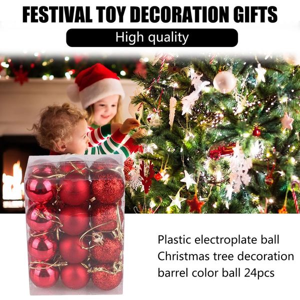 

24pcs christmas ball 3cm barrel color ball plastic plating christmas tree bell home decorations supplies gift hot