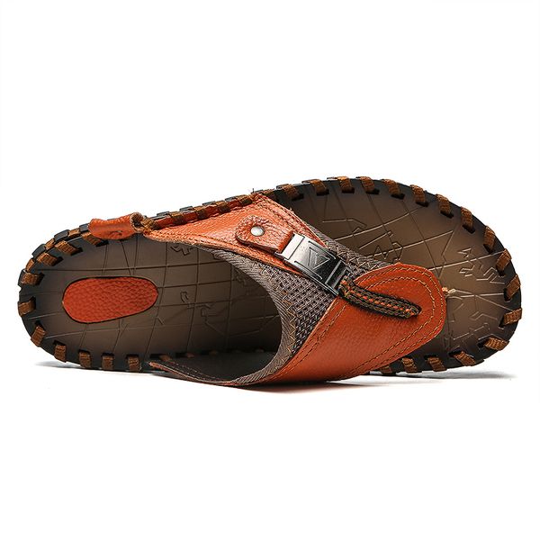 

fashion men flip flops genuine leather men sandals beach casual summer sandals for men fashion shoes big size 48 high quality, Black