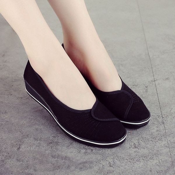 

women loafers soft slip on canvas flats shoes woman solid casual breathable shoe for mother platform shoes, Black