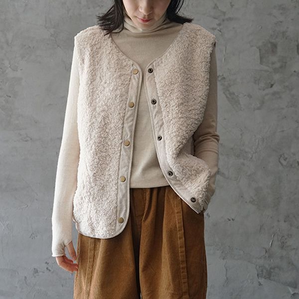 

autumn winter warm lamb velvet vest 2019 new leisure retro o-neck single breasted solid color women all-match coats, Black;white
