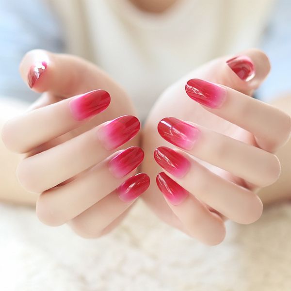 

2019 arrival french ballerina fake nail gradeint natural coffin false nails wholesale nails supplier, Red;gold