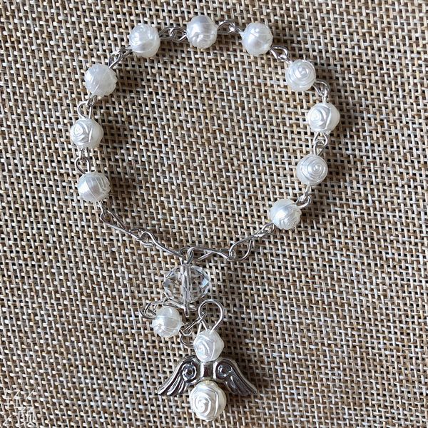 

10pcs pearl silver angel first communion favors recuerditos bautizo mini rosary baptism favors, Golden;silver