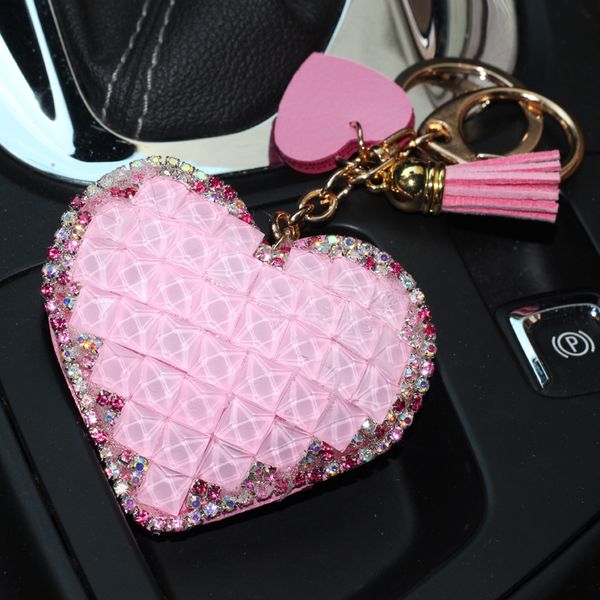 

strass rhinestone sweet heart crystal fur ball pompom car keychain key chain charm pendant key ring for women porte clef c88, Silver