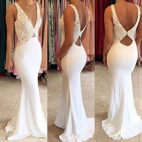

deep v neck mermaid prom dresses lace applique sweep train open back formal evening party gowns custom made, Black