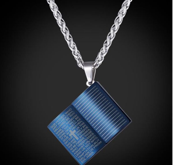 

new european and american fashion titanium steel personality bible pendant stainless steel christian cross pattern boutique necklace, Silver