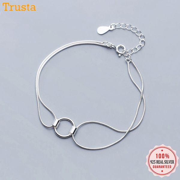 

trustdavis 100% 925 solid real sterling silver double layer hollow round bracelet 16cm for women gift girls lady jewelry da321, Golden;silver