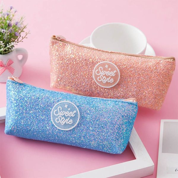 

kawaii creative pencil case color sequin school supplies students stationery high capacity pencil box girls gift cute bag