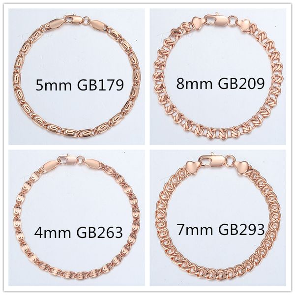 

3/4/5/6/7/8/14mm wide 585 rose gold filled bracelet for women chain snail curb braided foxtail link 18/20cm women jewelry gbm01, Black