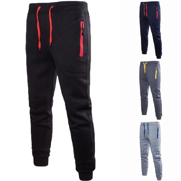 

men's zip pocket pants fitness casual elastic pants bodybuilding clothing casual gym sweatpants joggers, Black