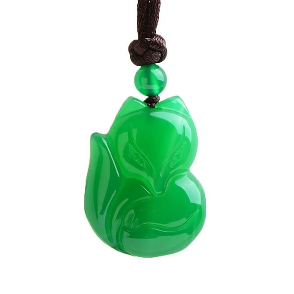 

wholesale 5 pcs handmade weave many colors agate lovely fox pendant rope chain necklace ethnic style jewelry, Silver