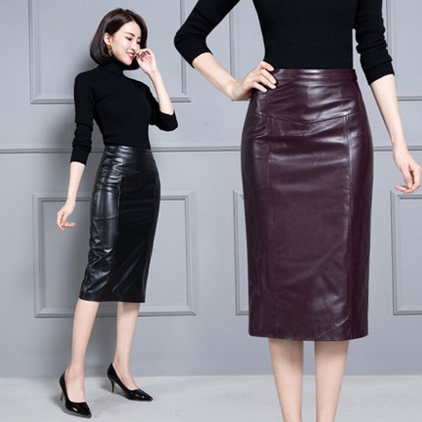 

2019 new fashion genuine sheep real leather skirt k27, Black