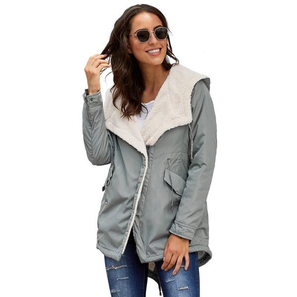 

зима пальто женщины 2020 повседневный искусственного меха воротник толстовки куртки женский мода толстые теплый outwear полумягкие zipper pa, Black