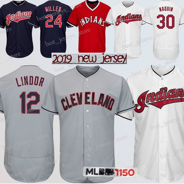 

12 Lindor Cleveland Baseball jerseys indians 24 Miller 28 Kluber 30 Joe Carter 10 Edwin Encarnacion Jersey 2019 TOP quality