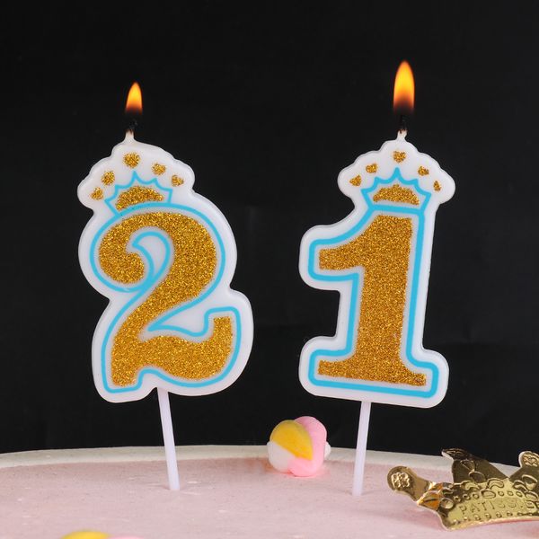 

1pc gold pink/blue 1 2 3 4 5 6 7 8 9 0 crown number glitter candle for kids girls boys birthday party cake candles decorations