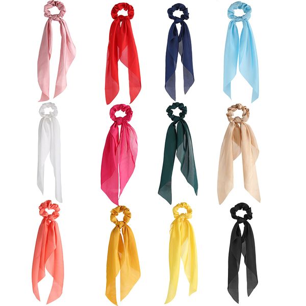 

women girls silk hair rope hair scrunchies accessories ponytail holder streamers hairbands lady scrunchy headwear, Slivery;white